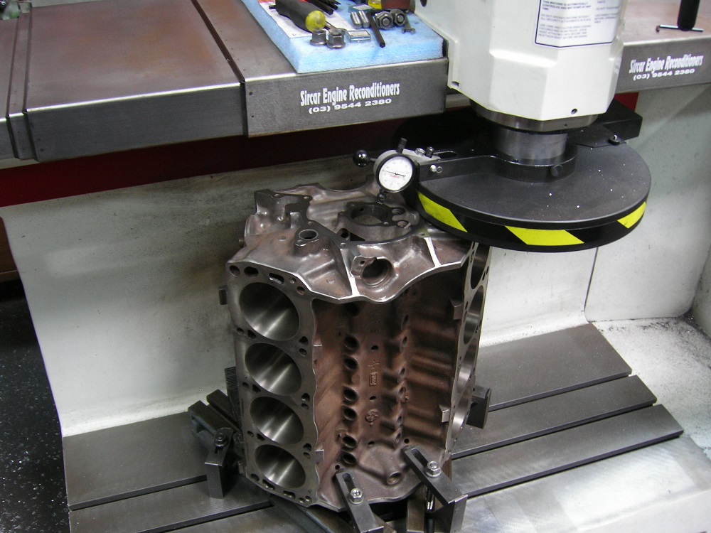 Machining the Timing Cover Face on a Ford 351 Windsor Block.