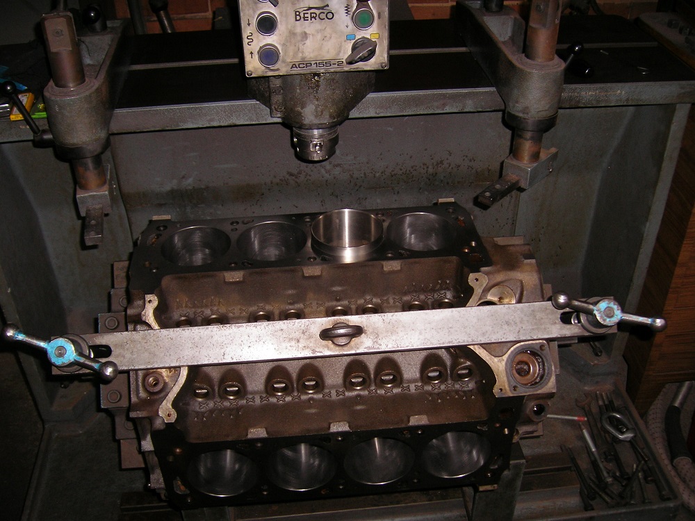 Sleeve Being Fitted to a Ford Cleveland Engine Block.