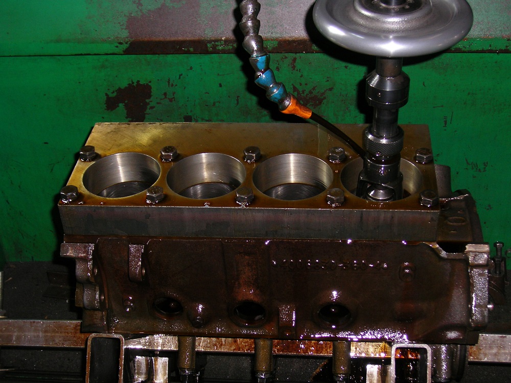 Torque Plate Bore and Honing a 360 Chrysler Engine Block.